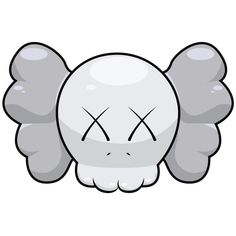 a cartoon skull with an angel wings on it's head and eyes closed to the side