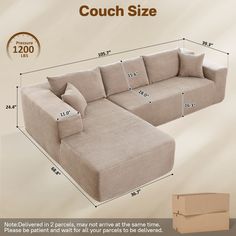 the couch size is shown with measurements for it