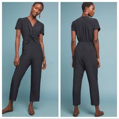 Classic Yet Unique! Beautiful Black Jumpsuit, Nwt Marked $150 - And I Love That It’s Machine Washable! Simply Add Heels And A Clutch - This Party-Ready Jumpsuit Is A One-And-Done Outfit That Suits A Variety Of Occasions. Polyester V-Neck Twisted Front Detail Front Snap Machine Wash Made In The Usa Approx Measurements: 20” Pit To Pit 57” Length 27" Inseam Last 3 Photos My Own. Taken At Night; Non Natural Lighting Bink4 Natural Lighting, Twist Front, Black Jumpsuit, At Night, Pant Jumpsuit, Jumpsuit Romper, Anthropologie, Checks, Pants For Women