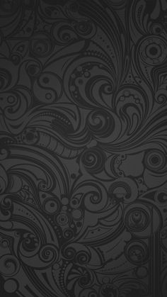 an abstract black and white wallpaper with swirly designs on the backgroun