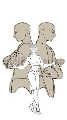 a drawing of two people with one holding the other's arm in his hand