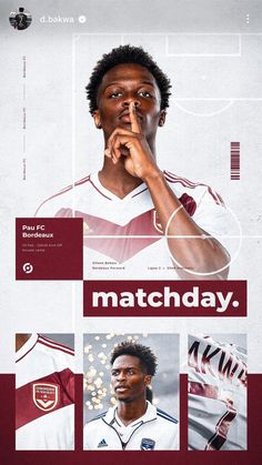 the poster for matchday is shown in red, white and grey colors with photos of soccer players