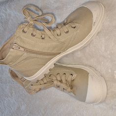 Pre-Owned Nwot Sm New York High Top Zip & Tie Sneakers Tan & Beige Size 7m Very Cute Never Worn Thanks For Looking! Beige Ankle-high Fall Sneakers, Beige Casual Ankle-high Sneakers, Casual Beige Ankle-high Sneakers, Zip Ties, High Tops, New York, Women Shoes, Sneakers, Women Shopping