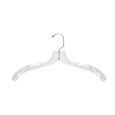 a clear plastic coat hanger on a white background