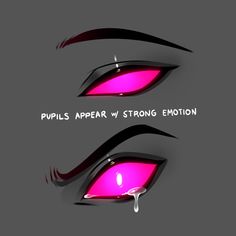 some pink and black eyes with the words purple appear strong emotion