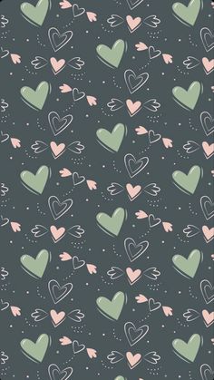 hearts and arrows on a black background with pink, green, and white shapes in the middle