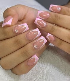 Short Acrylic Nails Heart, Holiday Nail Inspo, Nail Holiday, Pink Tip Nails, Nails Heart, Cute Simple Nails, Holiday Nail, Gel Nails Diy