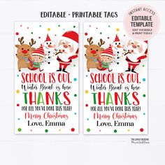 two printable christmas tags with santa and reindeers