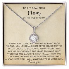 to my beautiful mom on my wedding day necklace in gift box with poem from daughter