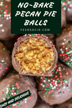 no - bake pecan pie balls with text overlay