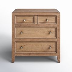 a wooden dresser with three drawers on it