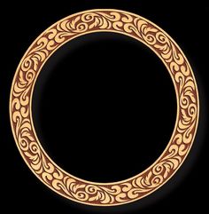 an ornate gold circle frame on a black background