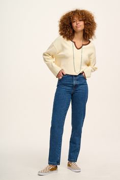 Dana Is Our Classic Mom Jean Shape With A High Waist And Straight Legavailable Here In Mid Wash Blue Denim! Our Fit Fixed Non-Stretch Waistband To Sit On The Waist With Fly Front And Button Closure Closer Fitting On The Hips Straight Full Length Leg With Room To Roll Front Stitched Rounded Pockets And Back Patch Pockets The Fabric Made From 100% Gots Certified Organic Cotton Denim The Fabric Is Soft, Breathable And Durable. Yak Care Machine Washable Wash Before Wear Modelled By Jazz, Uk 10, 5Ft Lucy Yak, Lucy And Yak, Dungarees Shorts, Mom Denim, Mom Jean, Tee Dress, Jumpers And Cardigans, Skirt Top, Hat Hairstyles