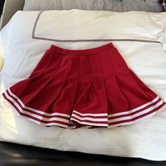 LoJo bands red cheerleader skirt 
for game days or halloween 
never worn
#gameday #collegeoutfits Cheerleader Skirt, School Sports Day, Black Skirts, Red Tops, Sports Day, School Sports, Double Knit, Red Top, Double Knitting