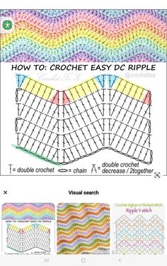 the crochet pattern is shown in three different colors, including rainbows and white