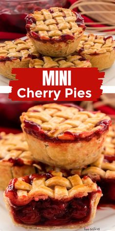 mini cherry pies stacked on top of each other with text overlay that reads mini cherry pies