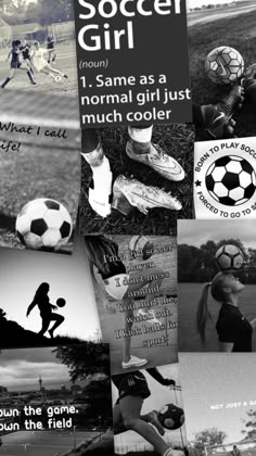 a collage of soccer pictures and words