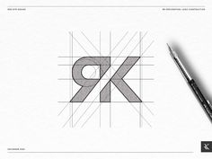 the letter k is made up of lines and shapes with a pencil in front of it