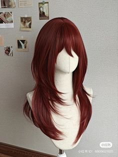 Red Layers Hair, Wolf Cut Red Hair, Red Hair Long, Pretty Hair Cuts, Hair Wolfcut, Kpop Hair, Dark Hair With Highlights, Dyed Hair Inspiration, Pretty Hair Color