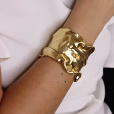 Crumpled Foil Wrist Cuff by Karine Sultan, Cuff Bracelets, Gold, Silver, Antique, Organic Shape, Fashion Jewelry, Adjustable, Gift for Her - Etsy Gold Cuff Bracelet Aesthetic, Luxury Brass Cuff Bracelet, Thick Gold Jewelry, Luxury Gold Hammered Cuff Bracelet, Elegant Gold Hammered Cuff Bracelet, Elegant Bronze Cuff Bracelet For Wedding, Unique Gold Bangle For Formal Occasions, Unique Formal Gold Bangle, Formal Gold Bangle