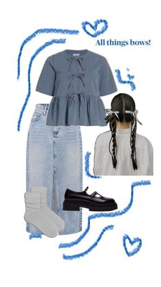 Denim Modest Outfit, Bow Tie Top Outfit, Spring Outfits With Skirts, Outfit Ideas With Braids, Trending Skirt Outfits, Mary Jane Summer Outfit, How To Style Denim Skirt, Front Tie Top Outfit, Denim Top Outfit Ideas