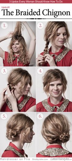 Updo Braided Chignon Tutorial, Plait Tutorial, Bun Twist, Braided Chignon, Curly Hairstyles