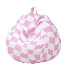 a pink and white checkered bean bag chair