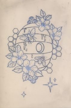 a drawing of an object with flowers on it