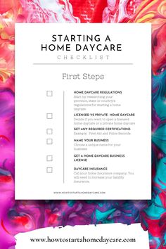 a checklist with the words starting a home daycare checklist