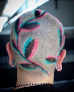 Shaved Hair Color Designs, Bald Hair Designs, Shaved Head Pattern Dye, Buzzcut With Designs, Buzzcut Colored Hair, Buzz Cut Hair Dye, Buzzed Head Dye Designs, Shaved Head Dye Designs, Men’s Dyed Buzzcut