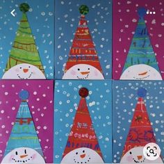 four pictures of snowmen with hats on each one and the number three in the middle