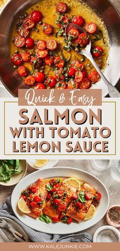 salmon with tomato and lemon sauce in a pan