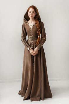 For a WINTER photo shoot (warm here) > Brown suede dress in medieval style buy in the online store Brown Suede Dress, Winter Photo Shoot, Medieval Outfit, Medieval Garb, Medieval Style, Fairy Clothes, Medieval Costume, Winter Photo