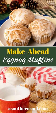 eggnog muffins on a plate with frosting