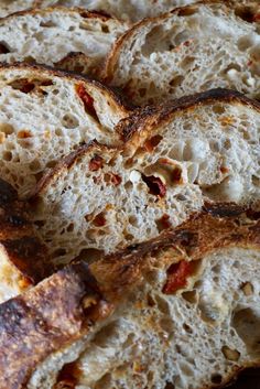 several pieces of bread that have been cut in half and placed on top of each other