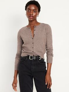 SoSoft Crop Cardigan Sweater | Old Navy Button Down Cardigan Outfit, Best Work Pants, Capsule Wardrobe Work, Crew Neck Cardigan, Crop Cardigan, Winter Capsule Wardrobe, Cropped Cardigan Sweater, Classic Sweater, Fall Outfits For Work