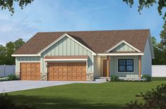 this is an artist's rendering of a two - story house with garages