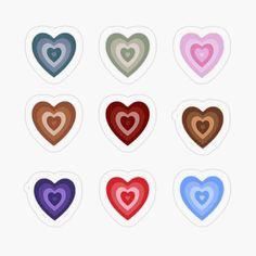 six heart shaped stickers in different colors