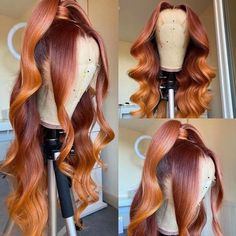 Auburn and Ginger Piano Color Highlight Silky Straight Compact Frontal Wig Pre Plucked with Baby Hair Lux Hair, Honey Hair Color, Hair Tape, Lace Fronts, Wedding Women, Colored Wigs, Wig Lace, Peruvian Hair, Human Hair Lace Wigs