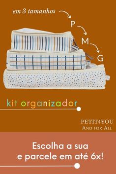 an advertisement for the kit organizador, which includes three pillows and two pillow cases