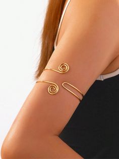 1pc Gold-Tone Hollow Etched Metal Cuff Bracelet, European&American Style Simple Hollow Creative Sweet Punk Arm Chain Suitable For Daily Wear For Women Yellow Gold    Iron Alloy     Women Fashion Jewelry, size features are:Bust: ,Length: ,Sleeve Length: Arm Cuff Jewelry Gold, Gold Arm Jewelry, Gold Arm Bands, Gold Cuff Necklace, Arm Cuffs, Arm Cuff Jewelry, Gold Arm Cuff, Gold Arm Band, Arm Accessories