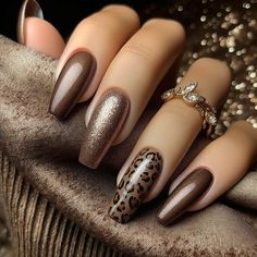 Cheetah Nail Designs, Ballet Nails, Cheetah Nails, Leopard Nails, Makijaż Smokey Eye, Flower Nail, Brown Nails, Glitter Nail, Fall Nail Designs