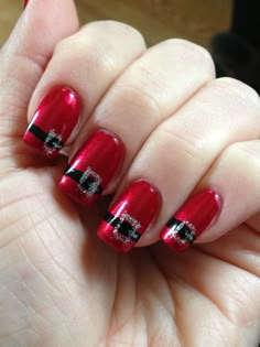 Santas Belt Nail Art, Santa Nails Design Easy, Santa Belt Nails, Christmas Nails Ideas Holiday, Belt Nails, Christmas Nails Santa, Santa Nail Art, Santa Belt, Santa Nails