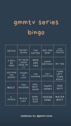 the game board for gummy series bingo