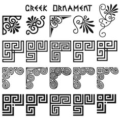 greek ornament designs set in black and white