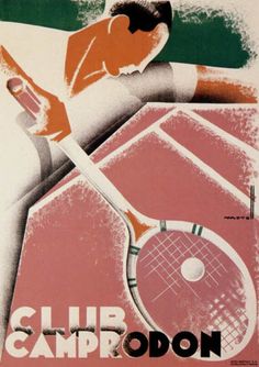 a tennis poster with a man holding a racket in front of his face and the words club gordon on it