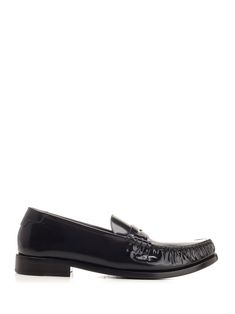 Loafers with tongue on the back with embossed Saint Laurent logo and front decorated with metal YSL initials leather sole Luxury Tassel Slip-on Loafers, Luxury Slip-on Tassel Loafers With Stitched Sole, Black Slip-on Tassel Loafers With Leather Sole, Luxury Slip-on Tassel Loafers With Leather Lining, Saint Laurent Logo, Luxury Black Tassel Slip-on Loafers, Best Wallet, Wallet Bag, Pump Sandals