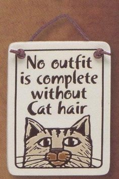 a sign that says no outfit is complete without cat hair