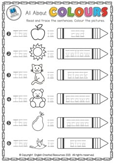 the worksheet for all about colors and numbers to be used in this book