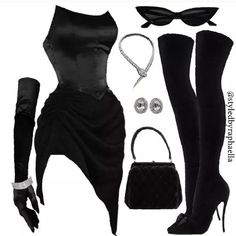 Dress With Hand Gloves, Mafia Woman Outfits, Women Mafia Outfit, Mafia Lady Outfit, Maneater Outfit, Mafia Outfit Ideas, Mafia Au Aesthetic, Mafia Dress